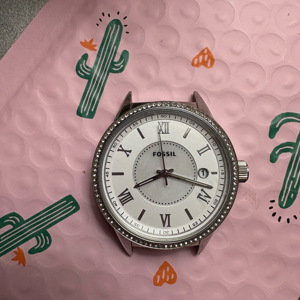 Fossil Silver Watch with Crystal Accents
